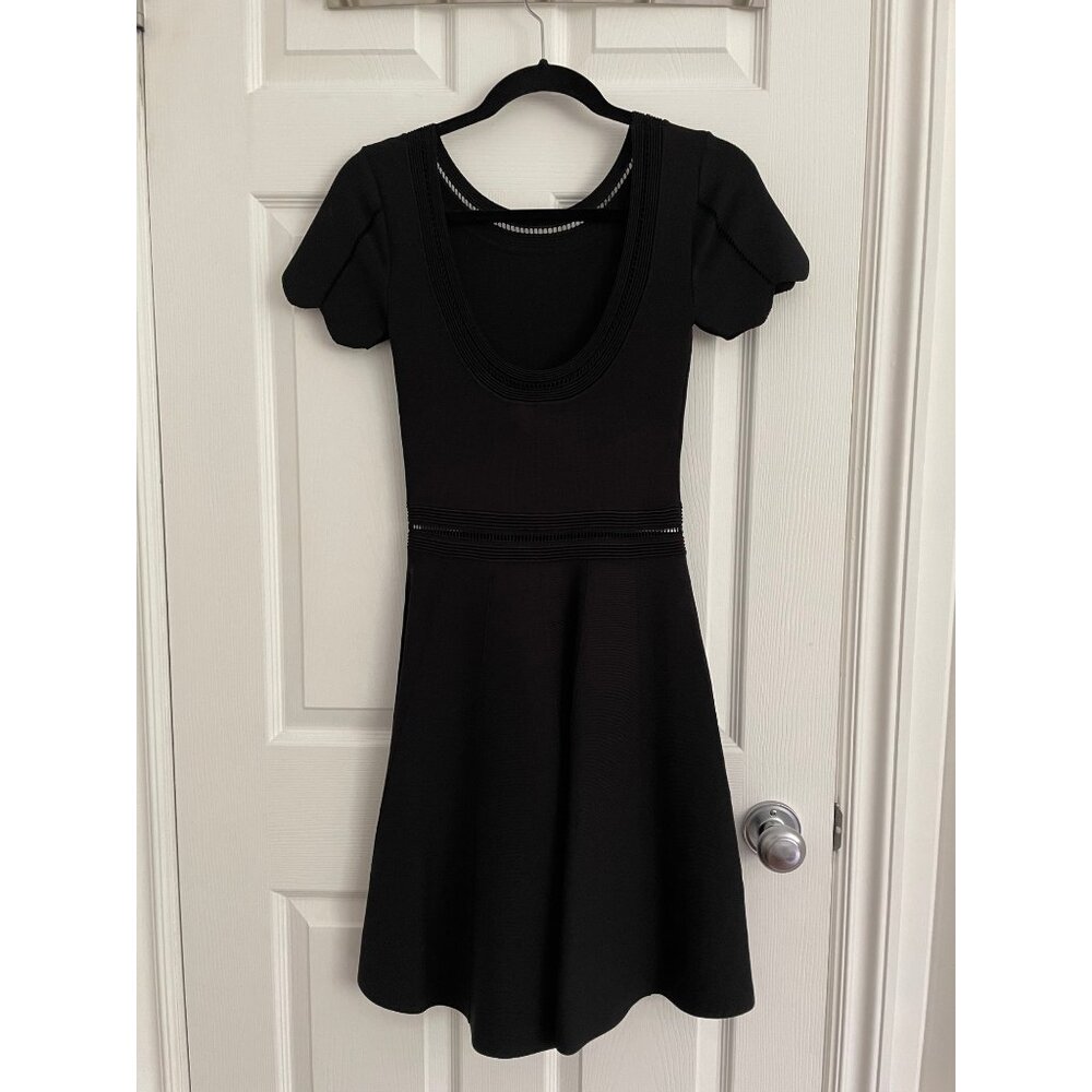 Maje Black Knit Short Sleeve A-Line Mini Dress Size 2
